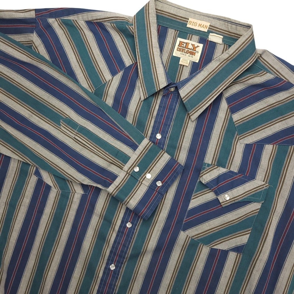 Ely Cattleman Shirt Mens Big 4X Multicolor Stripe Western Pearl Snap Long Sleeve